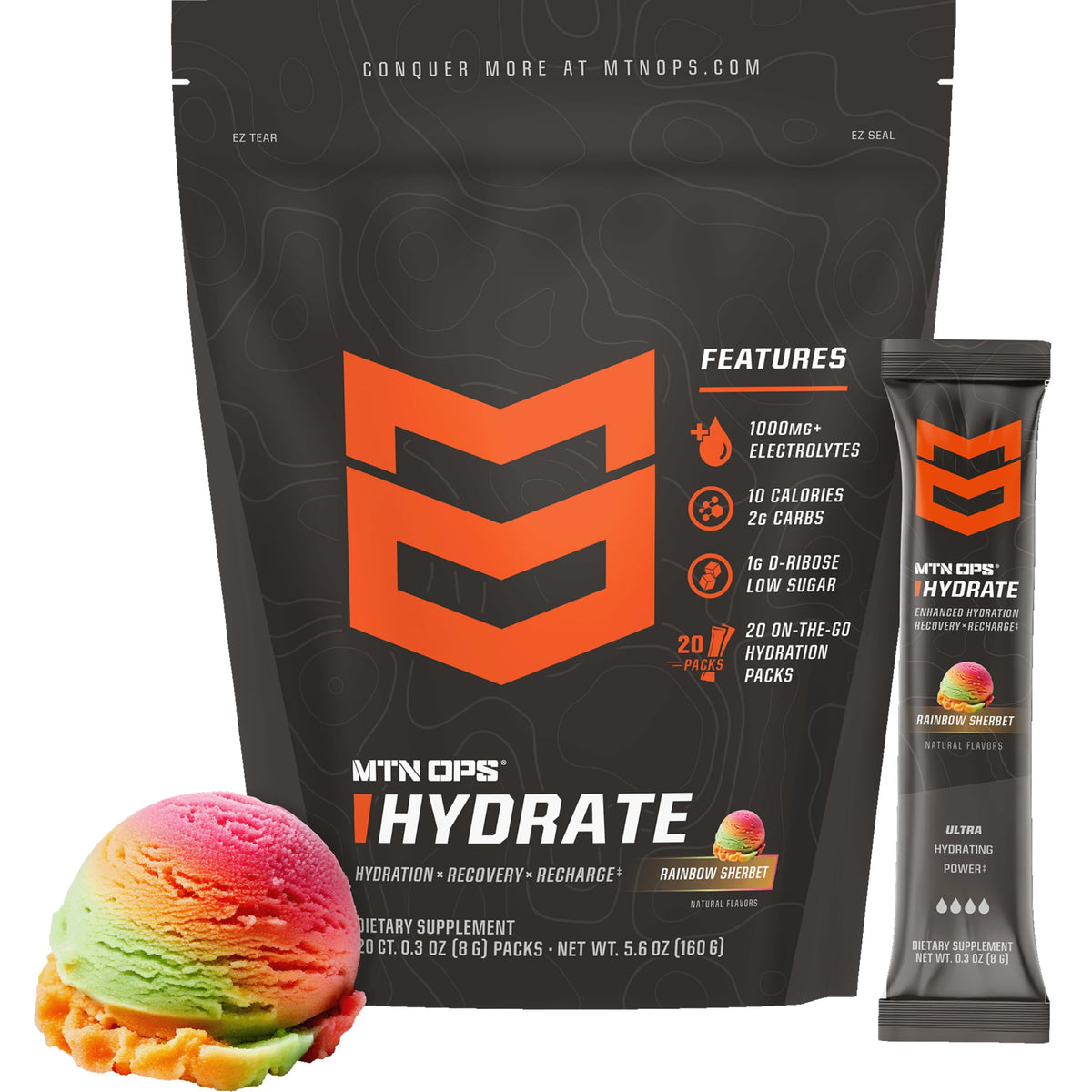 MTN OPS Hydrate Sugar Free Electrolyte Packets, Mango Peach