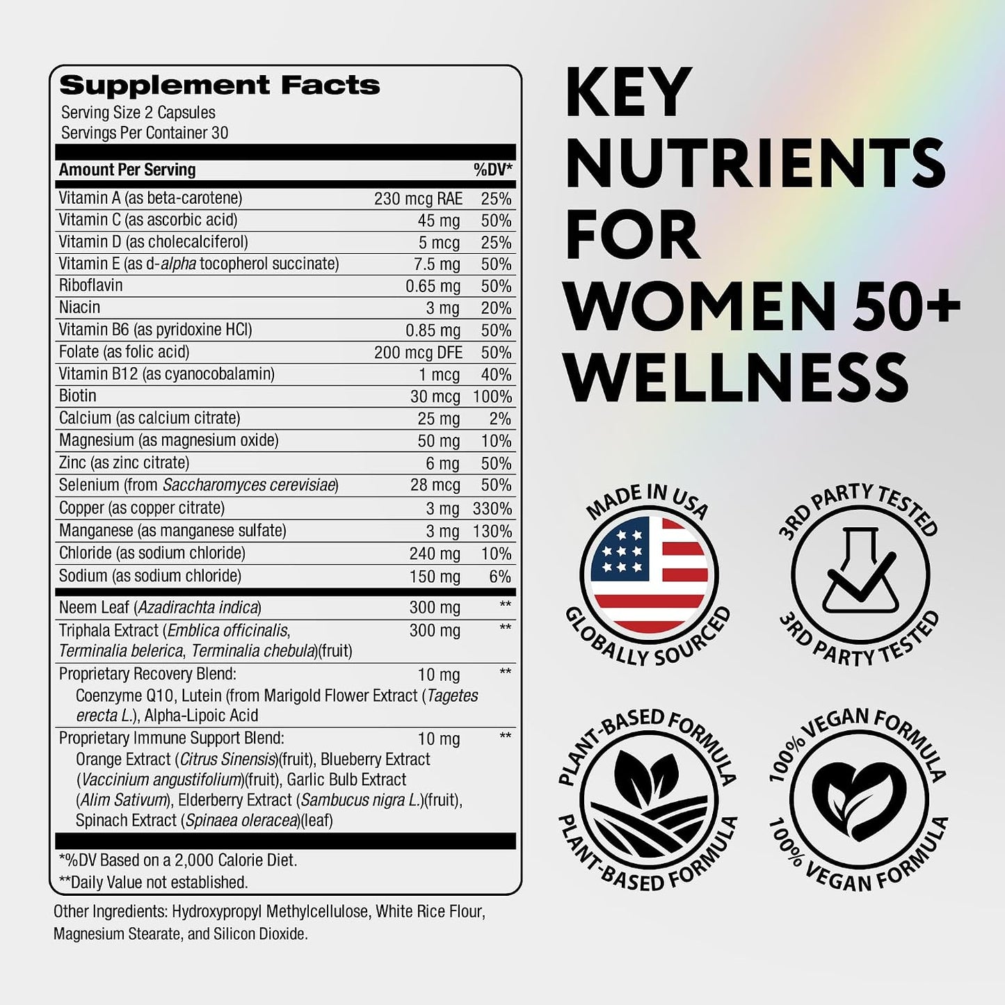 Multivitamin for Women 50 and Over - Once Daily Womens Multivitamin with Lutein & CoQ10 - Vegan, Iron Free Vitamins for Women 50 Plus - Daily Wellness, Bone & Immune Support - USA Made - 60 Capsules