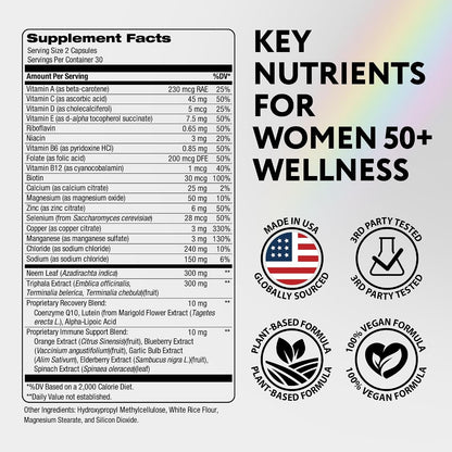 Multivitamin for Women 50 and Over - Once Daily Womens Multivitamin with Lutein & CoQ10 - Vegan, Iron Free Vitamins for Women 50 Plus - Daily Wellness, Bone & Immune Support - USA Made - 60 Capsules