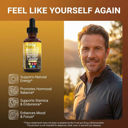 Clean Nutra Organic Maca Root Liquid Drops with Ashwagandha, Fenugreek, Beet Root and L-Arginine Liquid Multivitamin for Women and Men - Adapto Drive