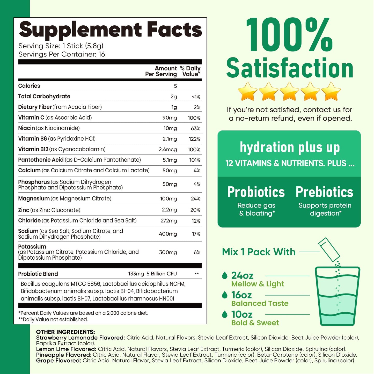 Venture Pal Sugar Free Hydration Packets + Gut Health Electrolytes Powder | Liquid Daily IV with 7 Electrolytes, 5 Vitamins, Probiotics & Fiber for Dehydration Relief and Gut Health Support