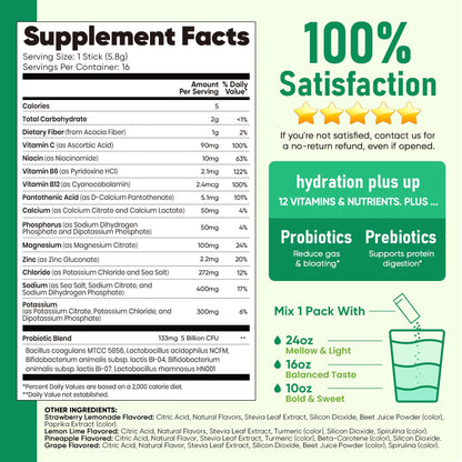 Venture Pal Sugar Free Hydration Packets + Gut Health Electrolytes Powder | Liquid Daily IV with 7 Electrolytes, 5 Vitamins, Probiotics & Fiber for Dehydration Relief and Gut Health Support