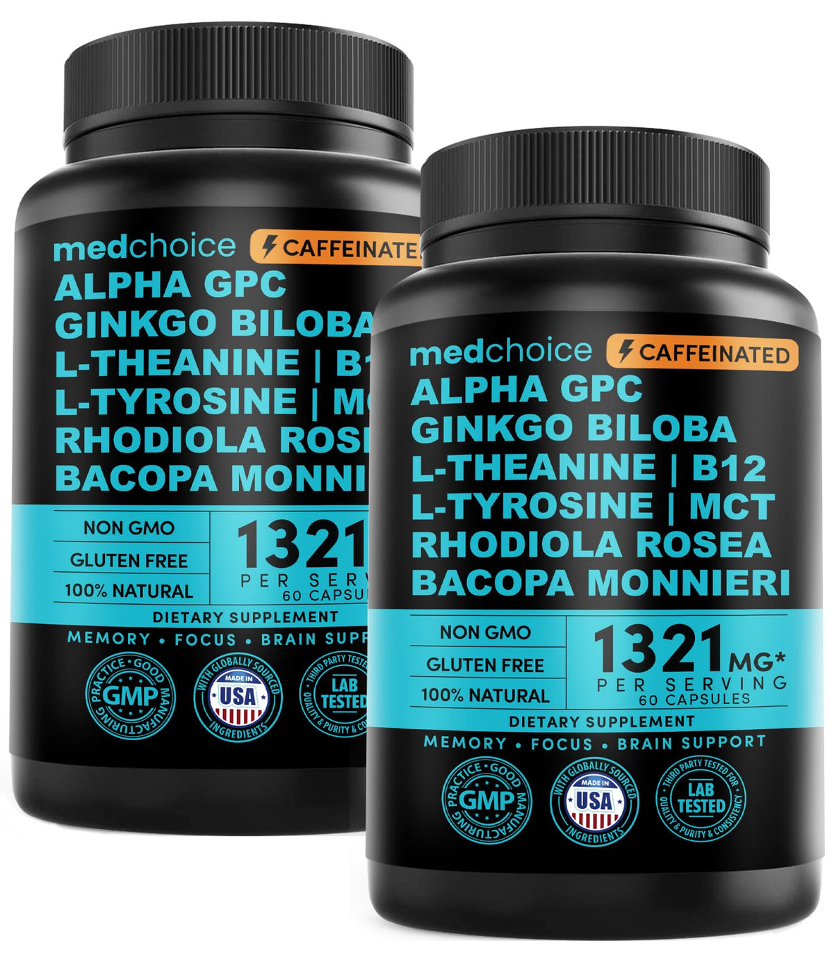 MEDCHOICE 12-in-1 Nootropic Brain Supplement with Caffeine, 60ct