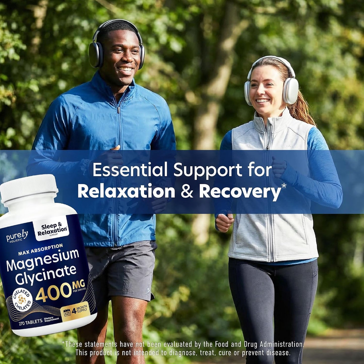 Magnesium Glycinate 400mg, 4+ Month Supply, Sleep, Relax & Muscle Support | High Absorption Magnesium Supplement for Women & Men, Gentle on Digestion, Vegan, Non-GMO, Gluten-Free, 270 Tablets