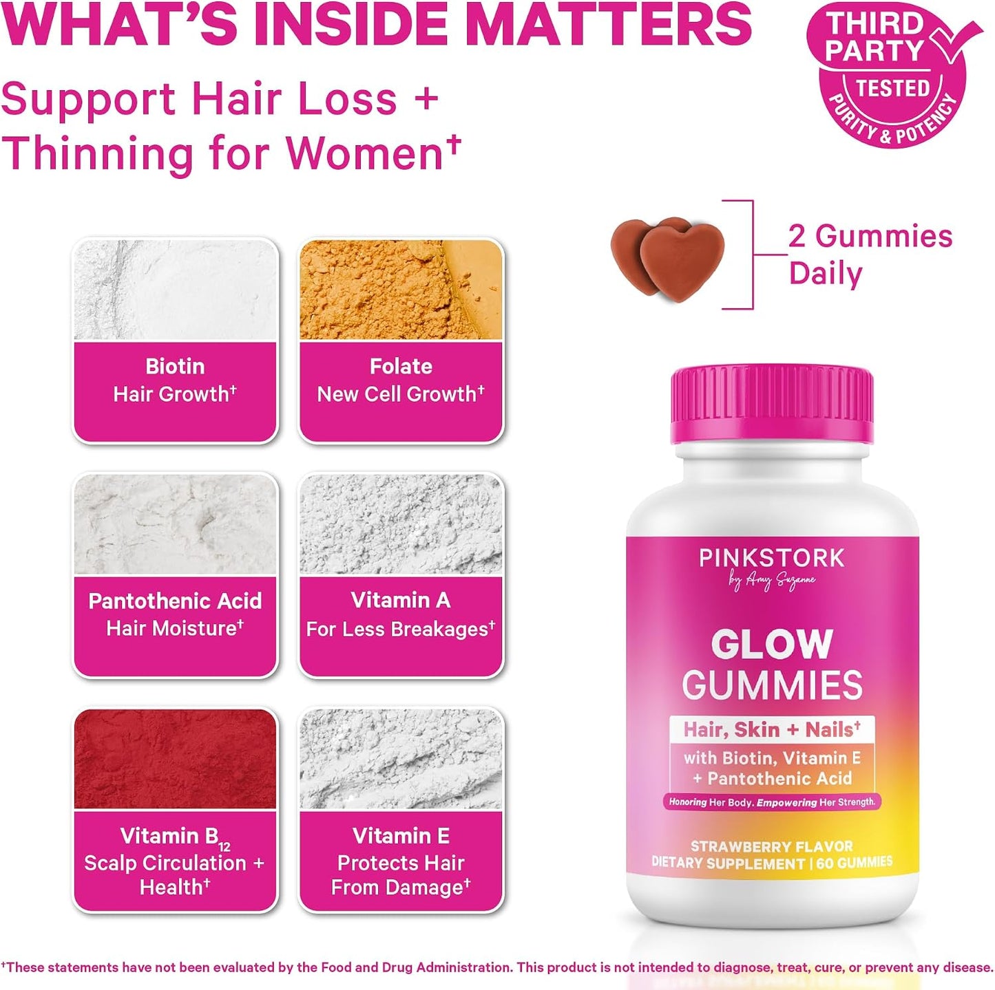 Pink Stork Total Glow Gummies for Women – Hair, Skin & Nails Vitamin with Biotin, Vitamin A, B6, B12, Folate, Zinc & More – Support for Radiant Skin, Strong Nails, and Healthy Hair – 60 Berry Gummies | Hair, Skin & Nails Vitamin with Biotin, Vitamin A, B6