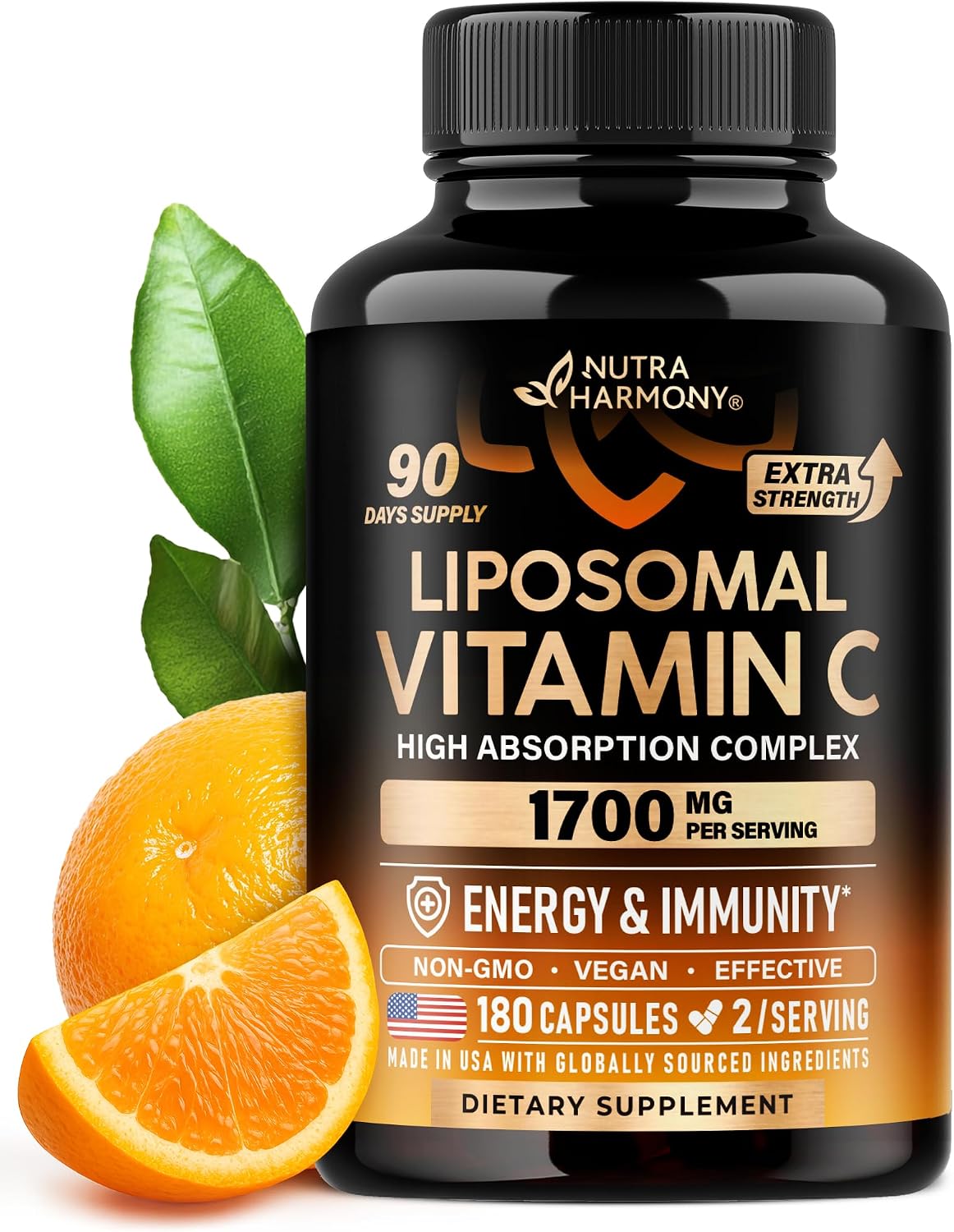 Liposomal Vitamin C 1700 mg - High Absorption Fat Soluble Complex - Antioxidant, Energy Boost & Immune Support - Vitamin C Supplement - NON-GMO, SOY-Free & Gentle on Stomach - 180 Capsules