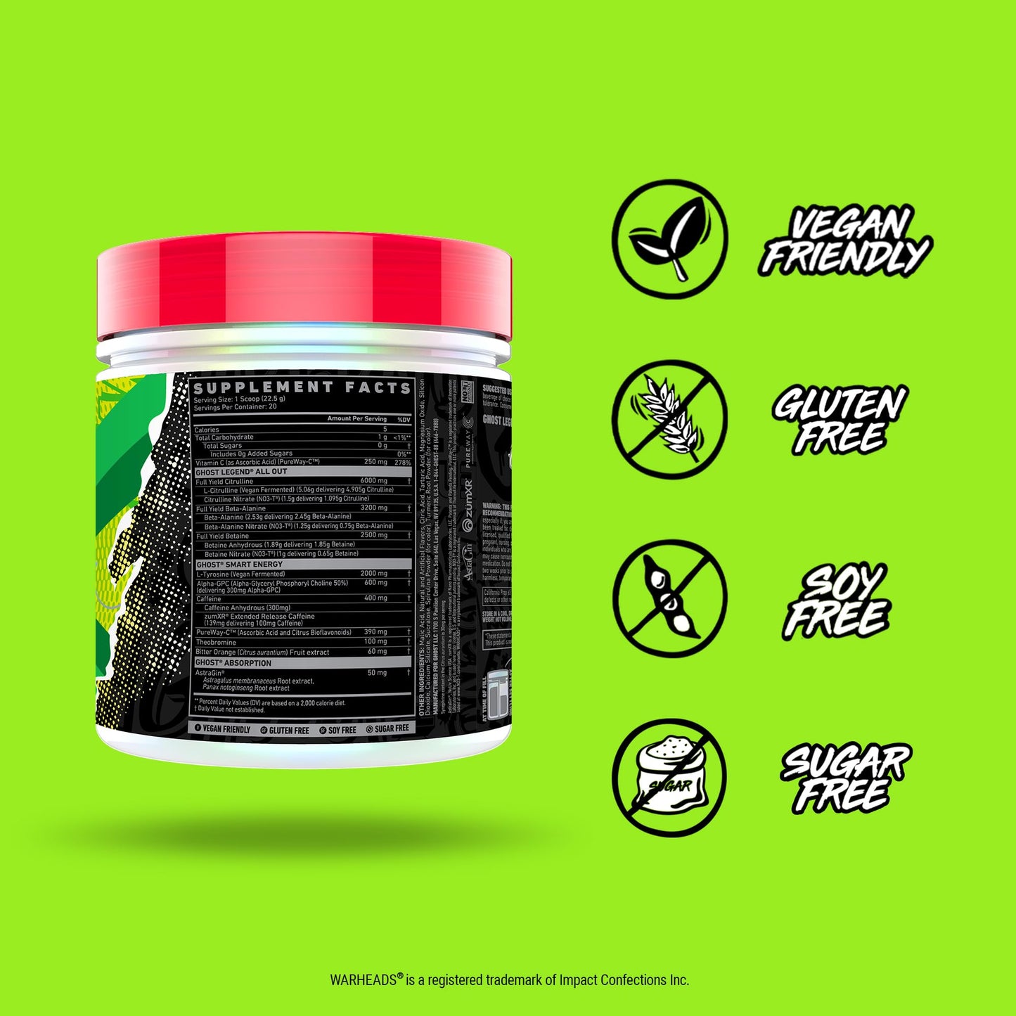 GHOST Legend All Out Pre-Workout Powder, Strawbango - 20 Servings - Preworkout Drink Mix Supplement for Men & Women - Energy & Pumps - Caffeine, Beta Alanine, Betaine, NO3-T- Sugar Free