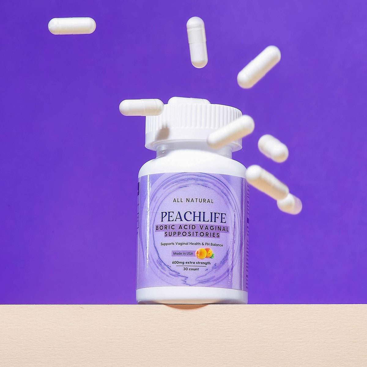 Peachlife Boric Acid Suppositories and Small Soft Menstrual Cup with Ring Pull