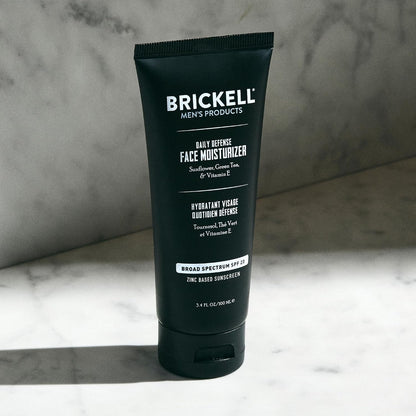 Brickell Men's Daily Defense SPF20 Face Moisturizer for Men, Moisturizing Mineral Sunscreen, Hydrates & Protects Skin Against Harmful UVA/B Rays, With Zinc, Green Tea, & Vitamin E, 3.4oz, Unscented