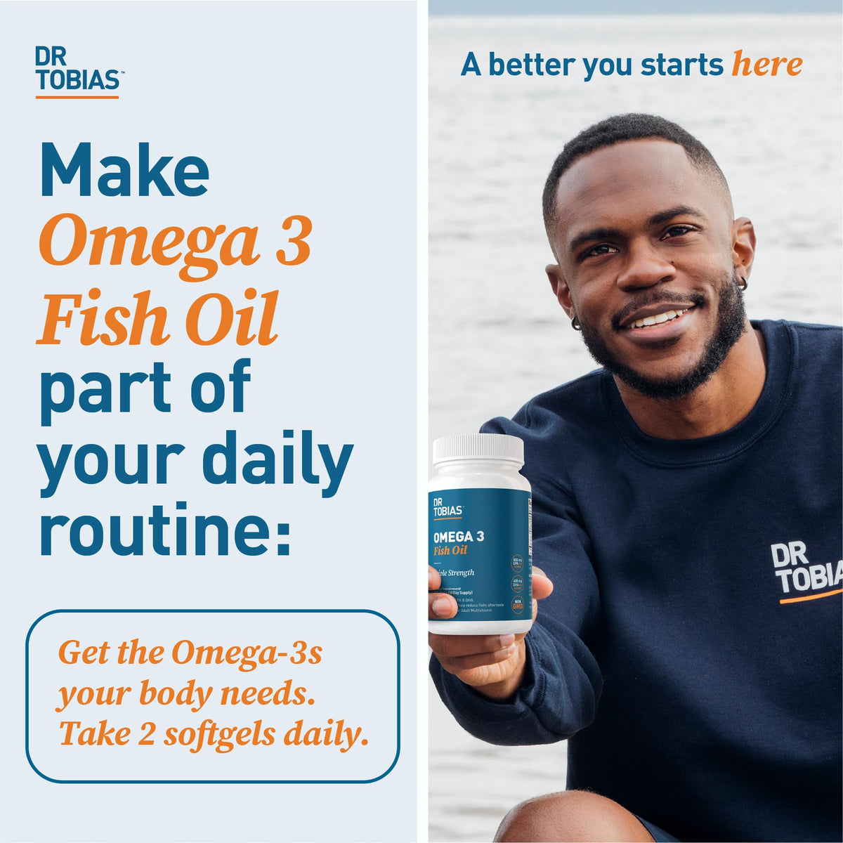 Dr. Tobias Omega 3 Fish Oil, 800 mg EPA 600 DHA Supplement for Heart, Brain & Immune