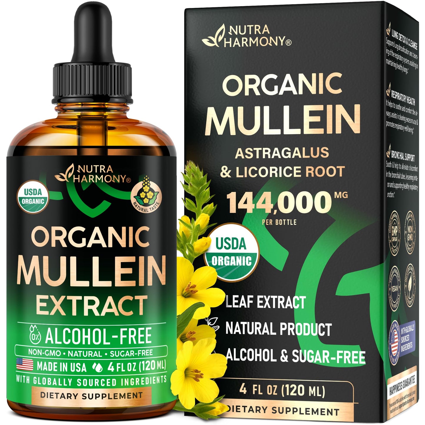 Mullein Drops for Lungs - USDA Organic Liquid - Mullein Leaf Extract Supplement - for Women & Men - Lung & Bronchial Cleanse for Smokers - Respiratory Health Support - As Tincture, Tea, Pills - 4 oz