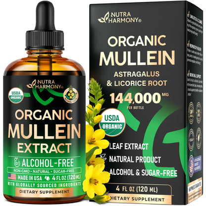 Mullein Drops for Lungs - USDA Organic Liquid - Mullein Leaf Extract Supplement - for Women & Men - Lung & Bronchial Cleanse for Smokers - Respiratory Health Support - As Tincture, Tea, Pills - 4 oz