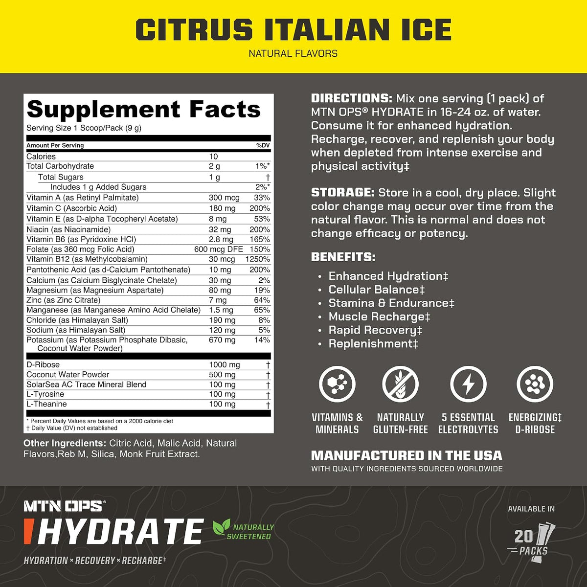 MTN OPS Naturally Sweetened Hydrate & Ignite Citrus Italian Ice
