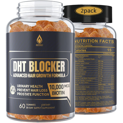DHT Blocker Gummies Hair Growth Supplement, Super Potency Saw Palmetto & Biotin 10000 mcg for Women & Men, Plus 12 Proprietary Blend - Prevent Hair Loss, Blocking DHT Receptors, Balance