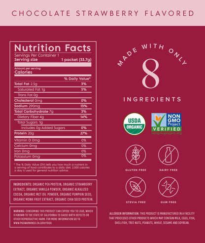 Truvani Organic Plant Based Protein Powder | Strawberry | 10 Servings | Vegan | 20g Pea Protein | Single Serving Travel Packets | Keto | Gluten & Dairy Free | Low Carb