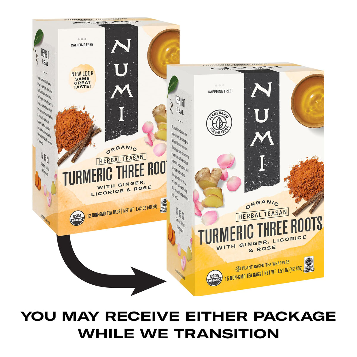 Numi Organic Three Roots Turmeric Tea, 12 Tea Bags (Pack of 3) With Ginger, Licorice