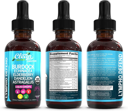 Organic Lymphatic Drainage Supplement | Lymphatic Support Drops | Burdock Root Echinacea Elderberry Dandelion Astragalus Milk Thistle Sea Moss Red Clover Cleanse Marigold Drop By Clean Nutra