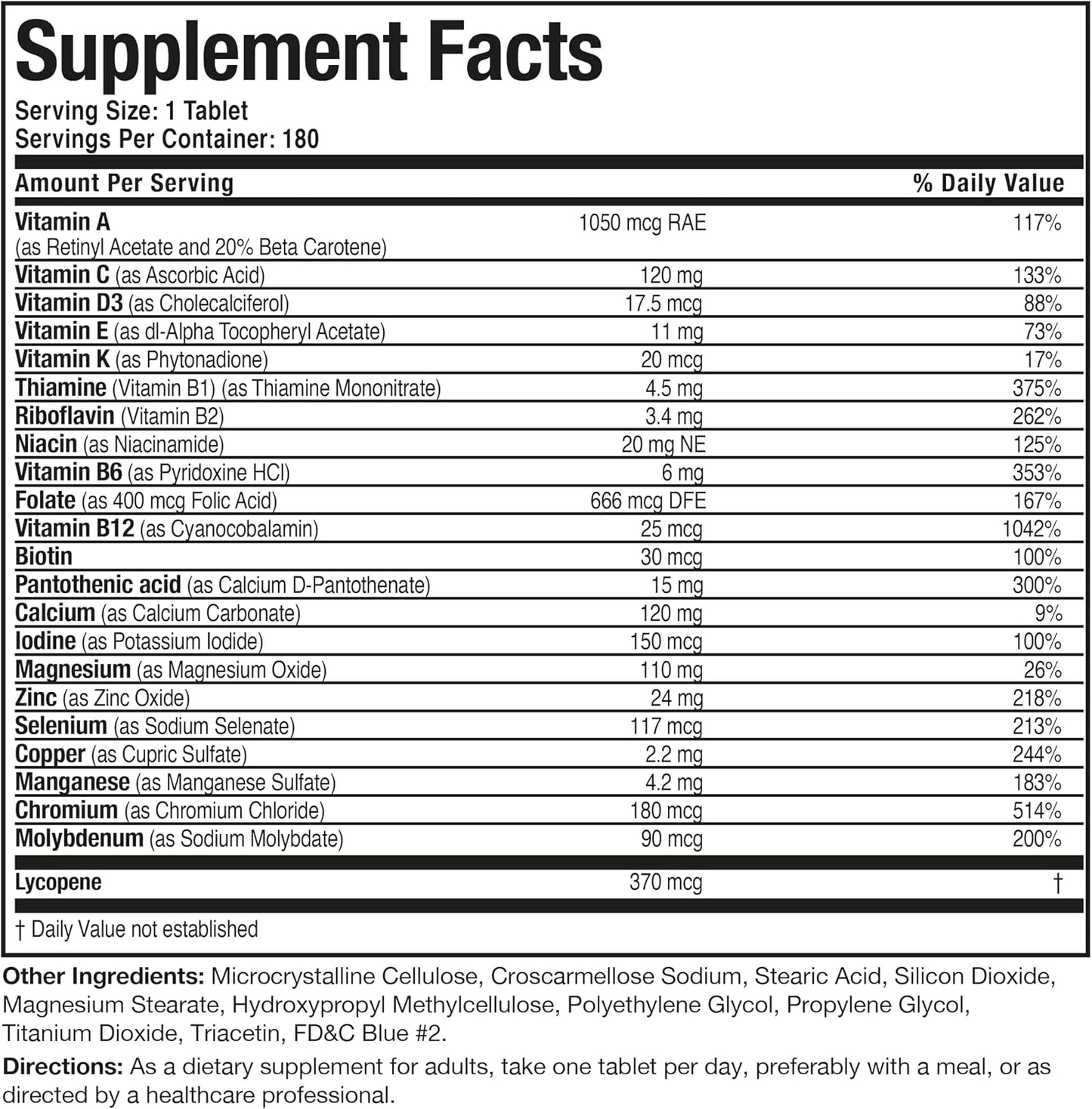 Bronson ONE Daily Mens 50+ Complete Multivitamin Multimineral, 180 Tablets | Once-Daily, Targeted Nutrition For Active Men Over 50, Non-GMO, Gluten-Free, Soy-Free
