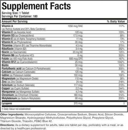 Bronson ONE Daily Mens 50+ Complete Multivitamin Multimineral, 180 Tablets | Once-Daily, Targeted Nutrition For Active Men Over 50, Non-GMO, Gluten-Free, Soy-Free