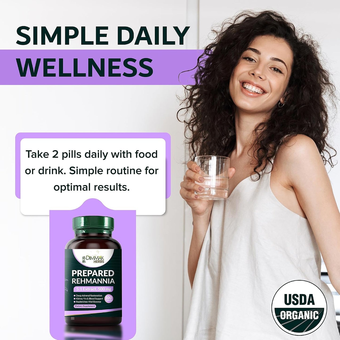Prepared Rehmannia Root Capsules (Shu Di Huang)- 5:1 Organic Extract- High Potency Adrenal & Kidney Yin Tonic- Supports Menopause, Sleep & Vitality- Non-GMO Vegan, 500mg