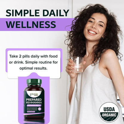 Prepared Rehmannia Root Capsules (Shu Di Huang)- 5:1 Organic Extract- High Potency Adrenal & Kidney Yin Tonic- Supports Menopause, Sleep & Vitality- Non-GMO Vegan, 500mg