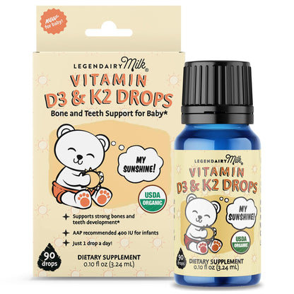 Legendairy Milk Organic Baby Vitamin D3 K2 Liquid Drops, 400 IU of Baby Vitamin D Drops