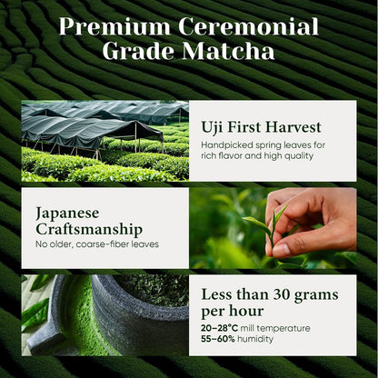 Ceremonial Grade Matcha Green Tea Powder, First Harvest, Shade Grown, 30g | 100% Pure Matcha Powder Ceremonial Grade, w/ No Additives, Unsweetened, Vegan, Gluten-Free, Smooth Flavor for Tea and Lattes