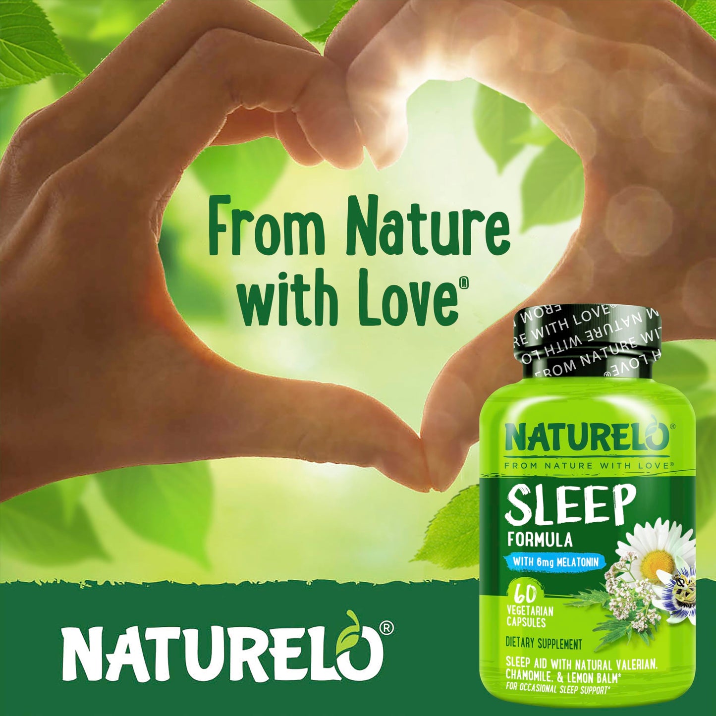 NATURELO Sleep Aid - with Melatonin, Magnesium, GABA, Valerian Root, Lemon Balm, Chamomile Herbal Extracts - Plant-Based Sleeping Aid - 60 Vegan Capsules