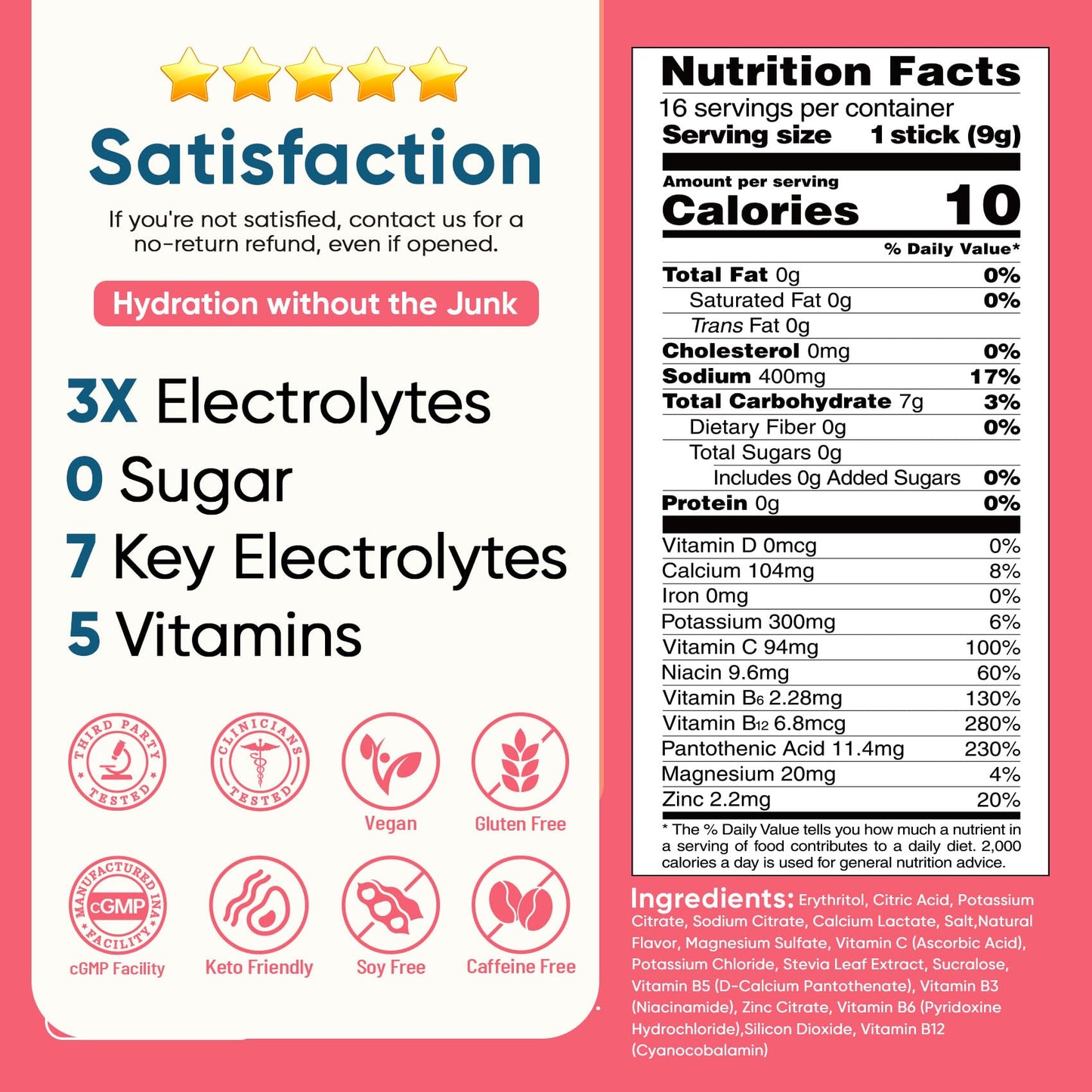 Venture Pal Sugar Free Electrolyte Powder, Liquid Daily IV Hydration Packet | 7 Electrolytes & 5 Vitamins Instantly Hydration, Electrolyte Dink Mix for Sports & Recovery, Vegan, Keto-Friendly, 16 Sticks