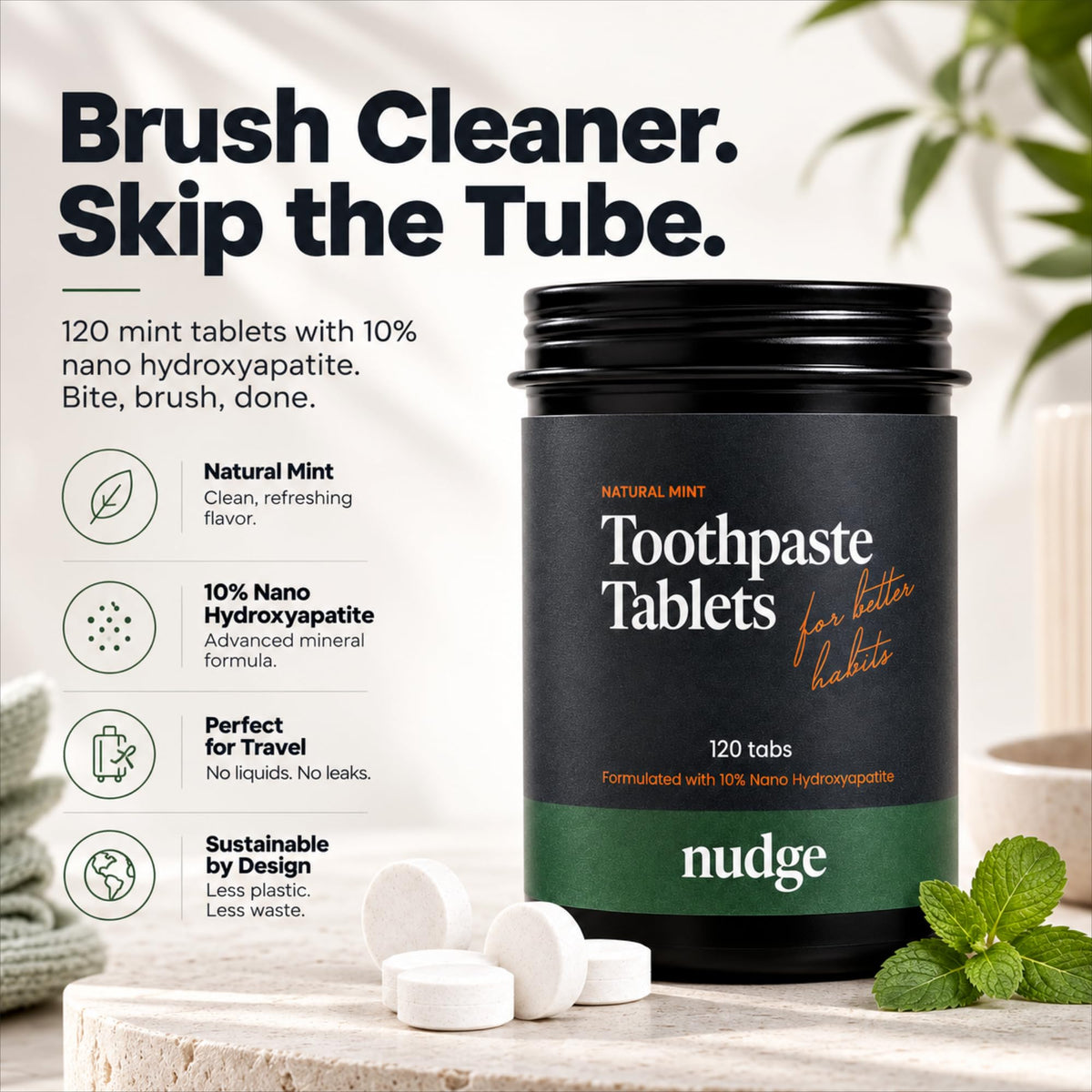 Nudge 10% Nano Hydroxyapatite Toothpaste, Natural Mint, 4.5 oz, Pack of 2