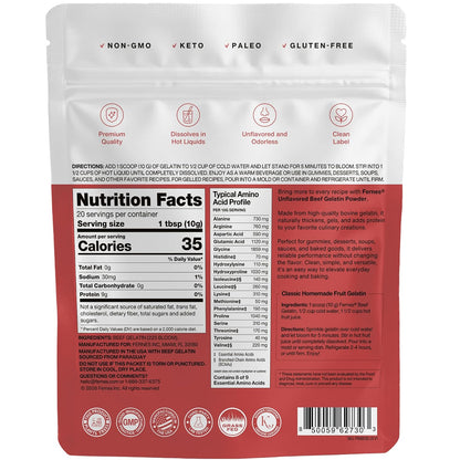 Fernes Beef Gelatin Powder Unflavored - Grass-Fed & Pasture-Raised, 225 Bloom Thickening Agent for Gummies, Marshmallows, Jellies, Desserts & Baking - Keto, Paleo, Non-GMO, Kosher, Gluten-Free, 7 oz