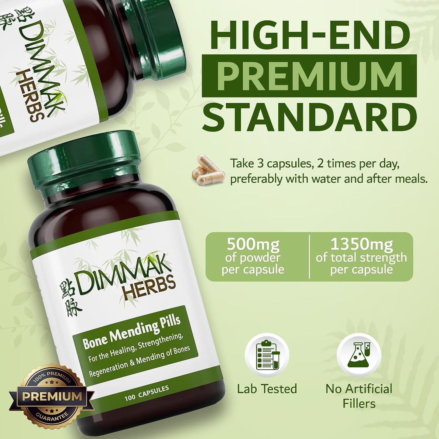 Bone Mending Pills- Rapid Fracture & Broken Bone Healing Supplement- Advanced TCM Formula with Drynaria- Stress Fracture & Osteoblast Support- Organic- 500mg 100 Capsules