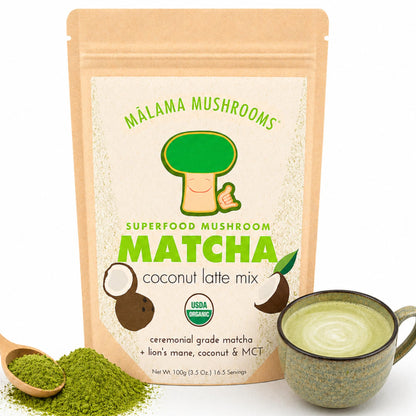 Malama Ceremonial Grade Matcha Powder - Premium Japanese Matcha Green Tea Powder with Organic Lion’s Mane Extract - Organic, Gluten-Free, Vegan, & Unsweetened (2.1 oz) for Energy & Focus