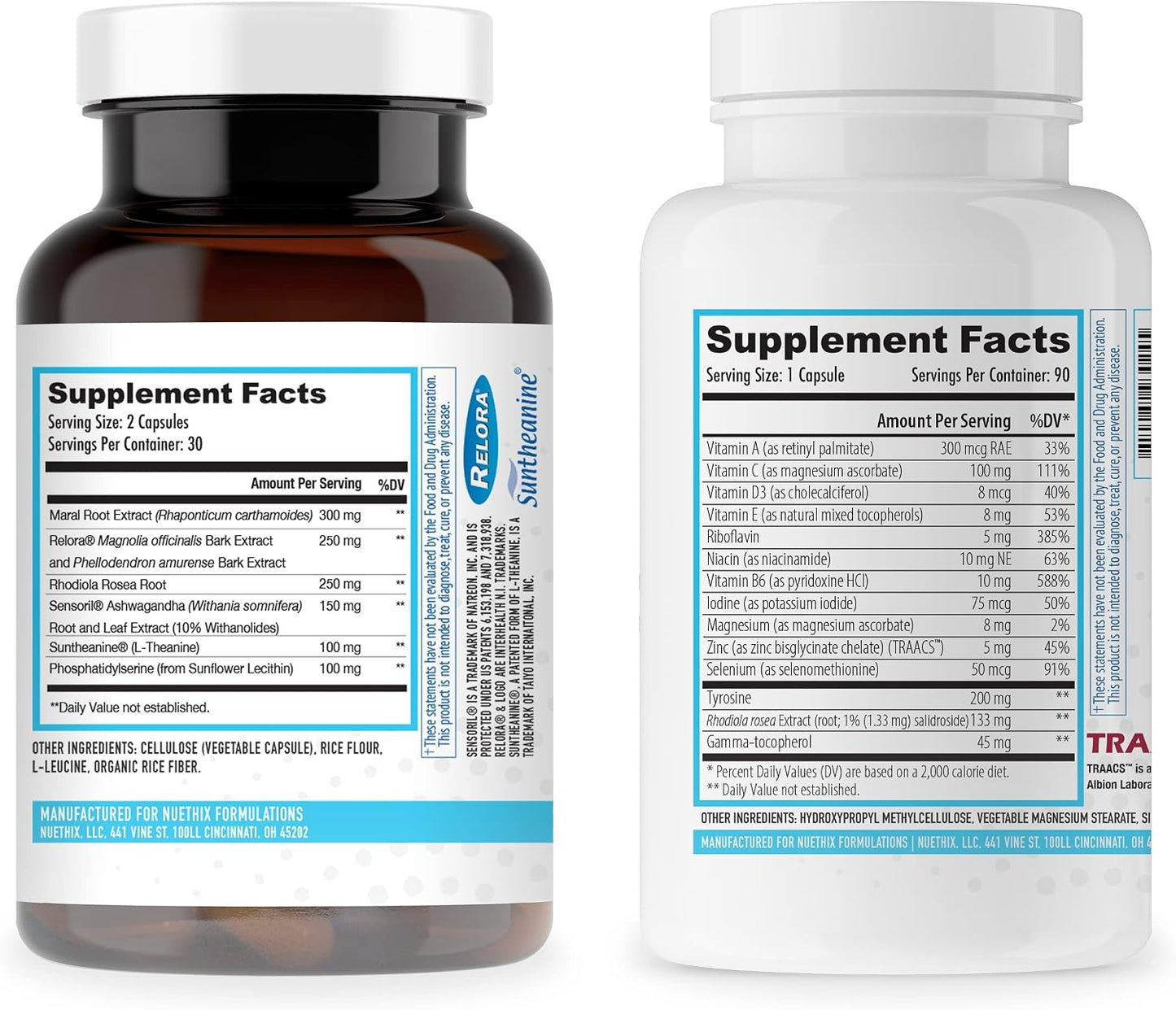 NuEthix Formulations Cortisol and Thyroid Support Supplement Bundle: Cort-Eaze Cortisol-Control Supplement, 60 Capsules, 30 Servings and Thyro-Boost Essentials, 90 Capsules