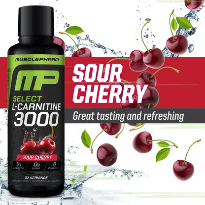 Muscle Pharm L-Carnitine 3000, The Ultimate Liquid L Carnitine Supplement for High-Performance, Supports Metabolism, Hydration & Energy, Zero Sugar, Low Calories, Sour Cherry Flavor, 32 Servings