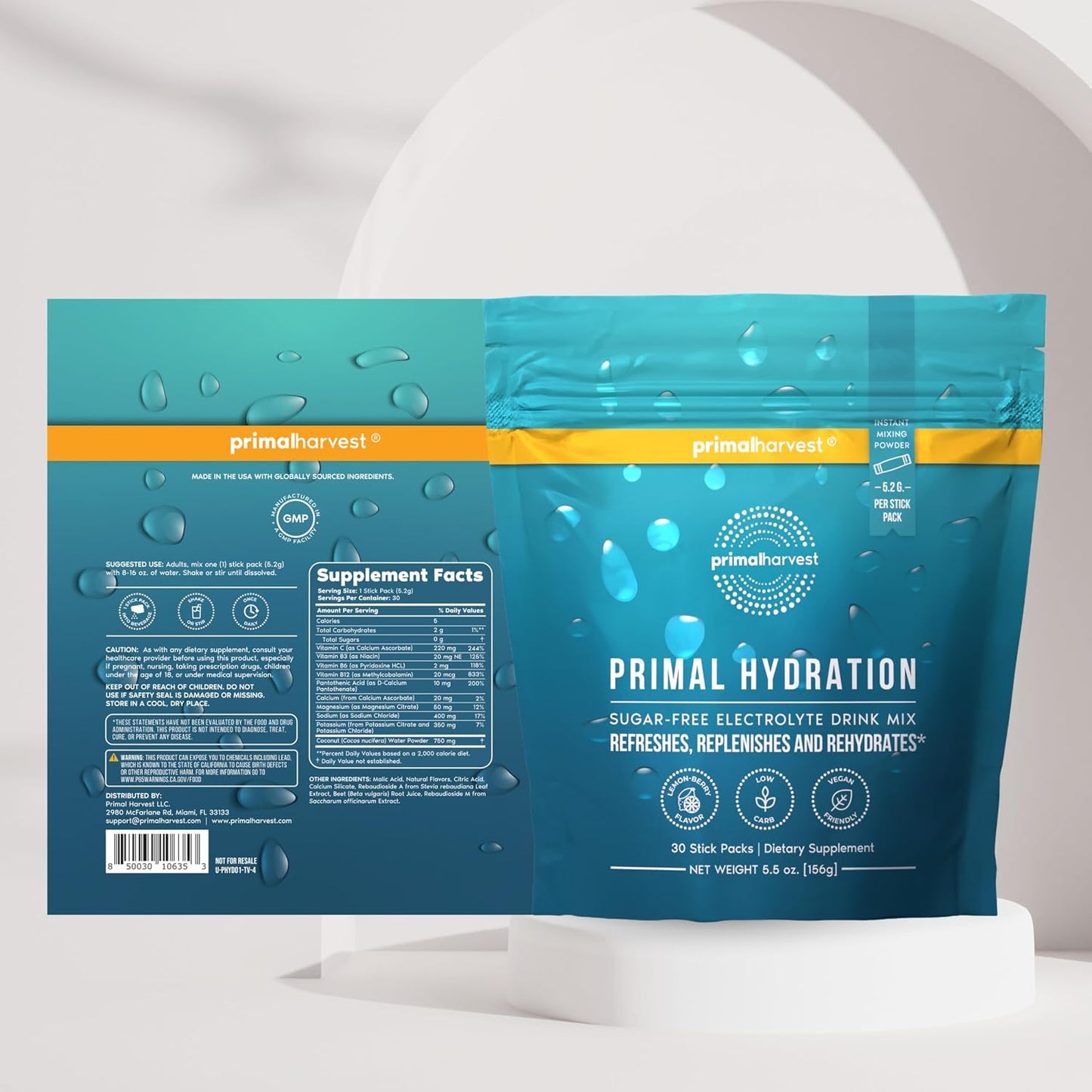 Primal Creatine Powder + Primal Hydration Stick Pack Bundle | 2-Pack | Boost Performance, Recovery & Electrolyte Balance | 30 Servings Each