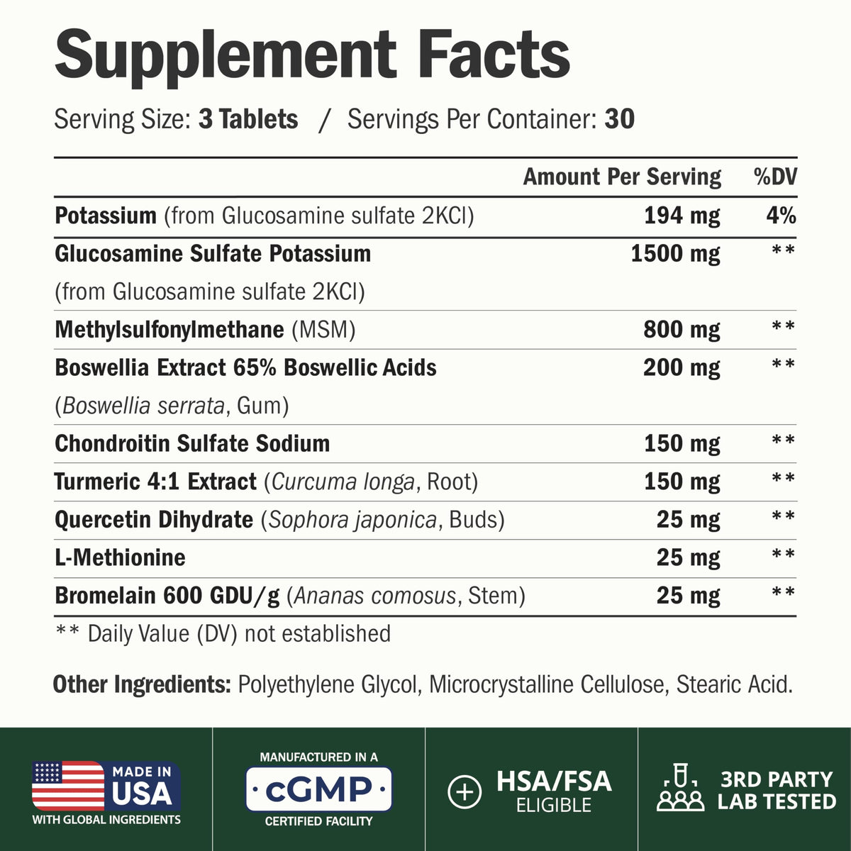 Glucosamine Chondroitin MSM Joint Support Supplement for Women & Men 90 Ct