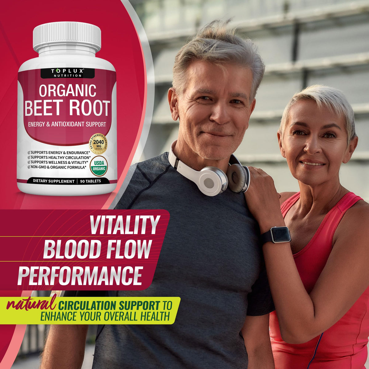 Organic Beet Root Powder Tablets - 2040mg Natural Nitric Oxide Beets to Support, Energy