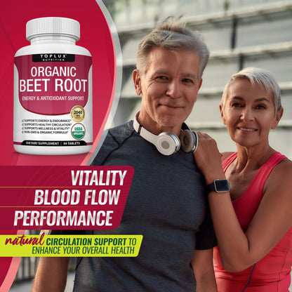 Organic Beet Root Powder Tablets - 2040mg Natural Nitric Oxide Beets to Support, Energy