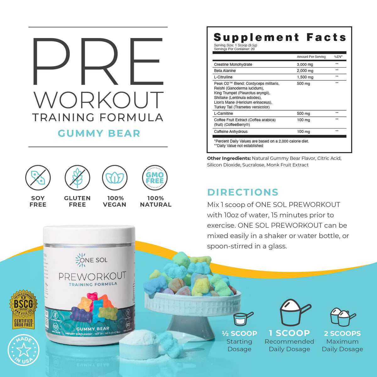 One Sol Pre-Workout for Women, Enhanced Pump & Focus, No Jitters Or Crash, Natural