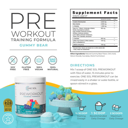 One Sol Pre-Workout for Women, Enhanced Pump & Focus, No Jitters Or Crash, Natural