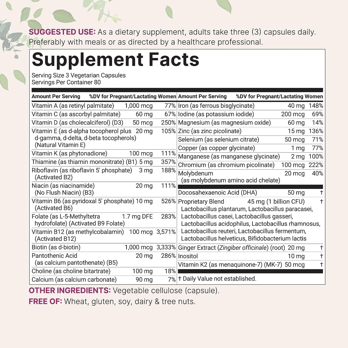 Micro Ingredients Prenatal Vitamins for Women | 38-in-1 with Folate, DHA, Choline, Iron, Probiotics, Inositol, & Vitamin C, D, B Complex | No Fillers | 240 Veggie Capsules