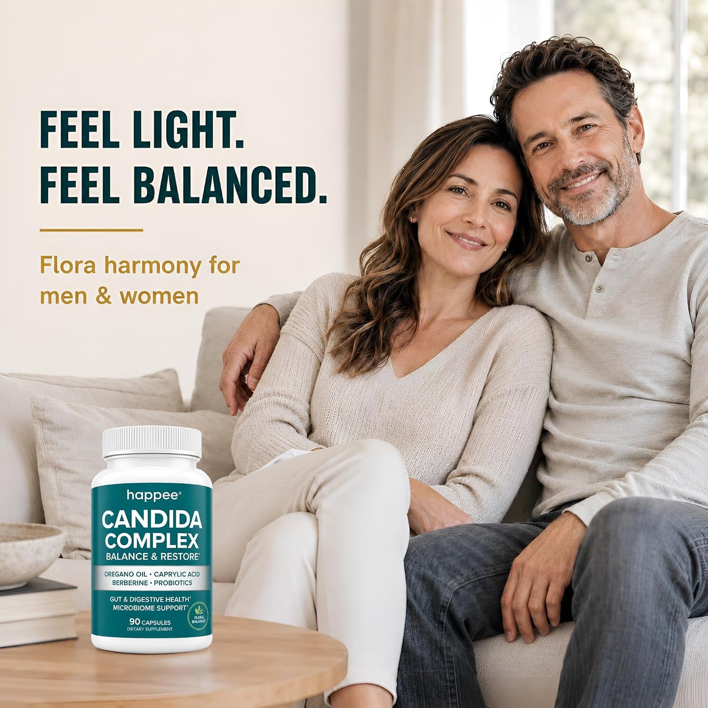 Happee Candida Cleanse Detox Supplement, Gut & Digestive Health, 90 Caps | For Women & Men - Yeast Overgrowth Support – Oregano, Caprylic Acid, Berberine & Probiotics