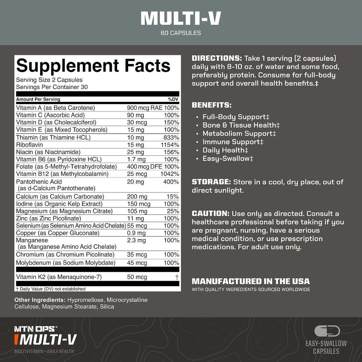 MTN OPS Multi-V Daily Multivitamin for Men & Women, 90 Capsules