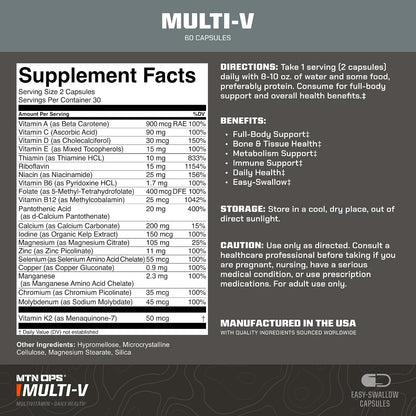 MTN OPS Multi-V Daily Multivitamin for Men & Women, 90 Capsules