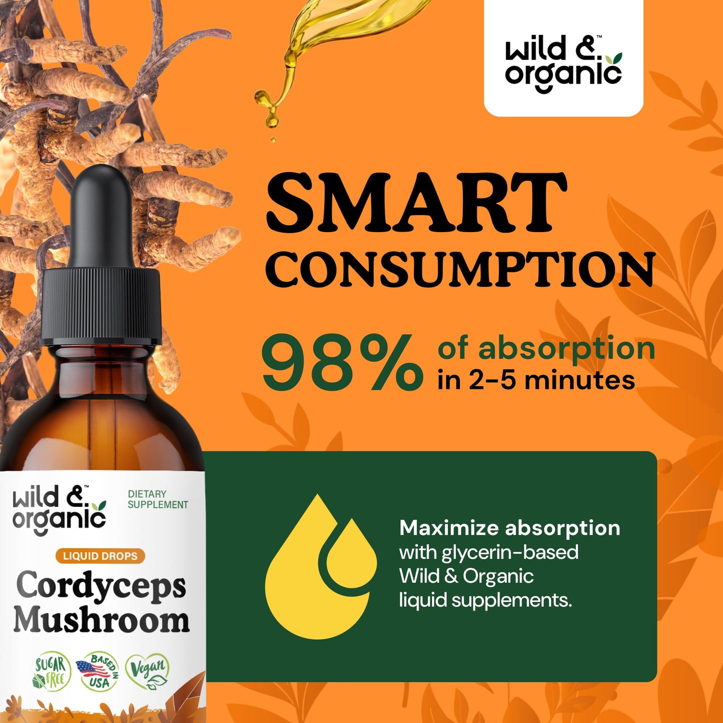 Wild & Organic Cordyceps Mushroom Tincture - Energy & Immune Support - Cordyceps Sinensis Extract Supplement - Liquid Mushroom Drops - Add to Tea & Mix with Powder - Sugar & Alcohol-Free - 4 fl oz