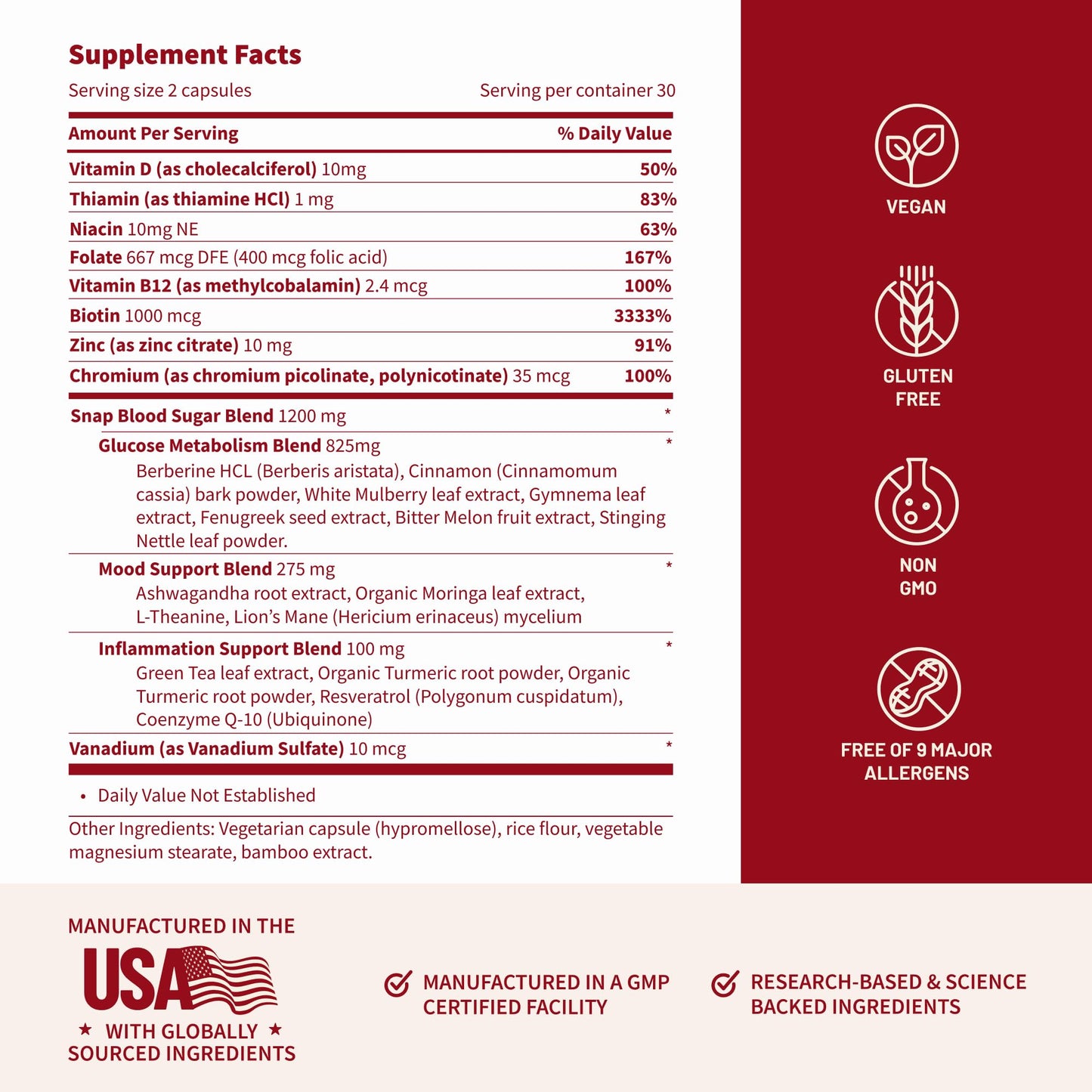 Snap Supplements Blood Sugar Blend with Berberine, CoQ10, 60 Vegan Capsules | Support Already Healthy Blood Sugar, Metabolic Health and Energy, Sugar Free, with CoQ10, Cinnamon (Packaging May Vary)
