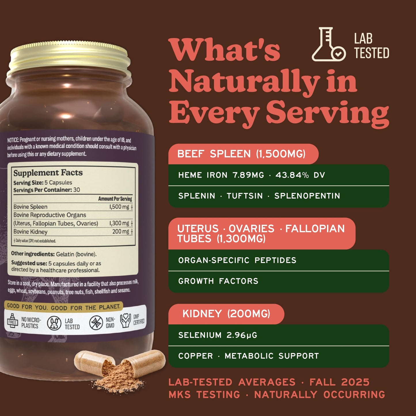 MK Supplements Grass-Fed Desiccated Beef Liver, Non-Defatted, Made in USA | 3,000mg per serving, 150 capsules, 30 servings, freeze-dried, regeneratively raised, amber glass bottle, family owned