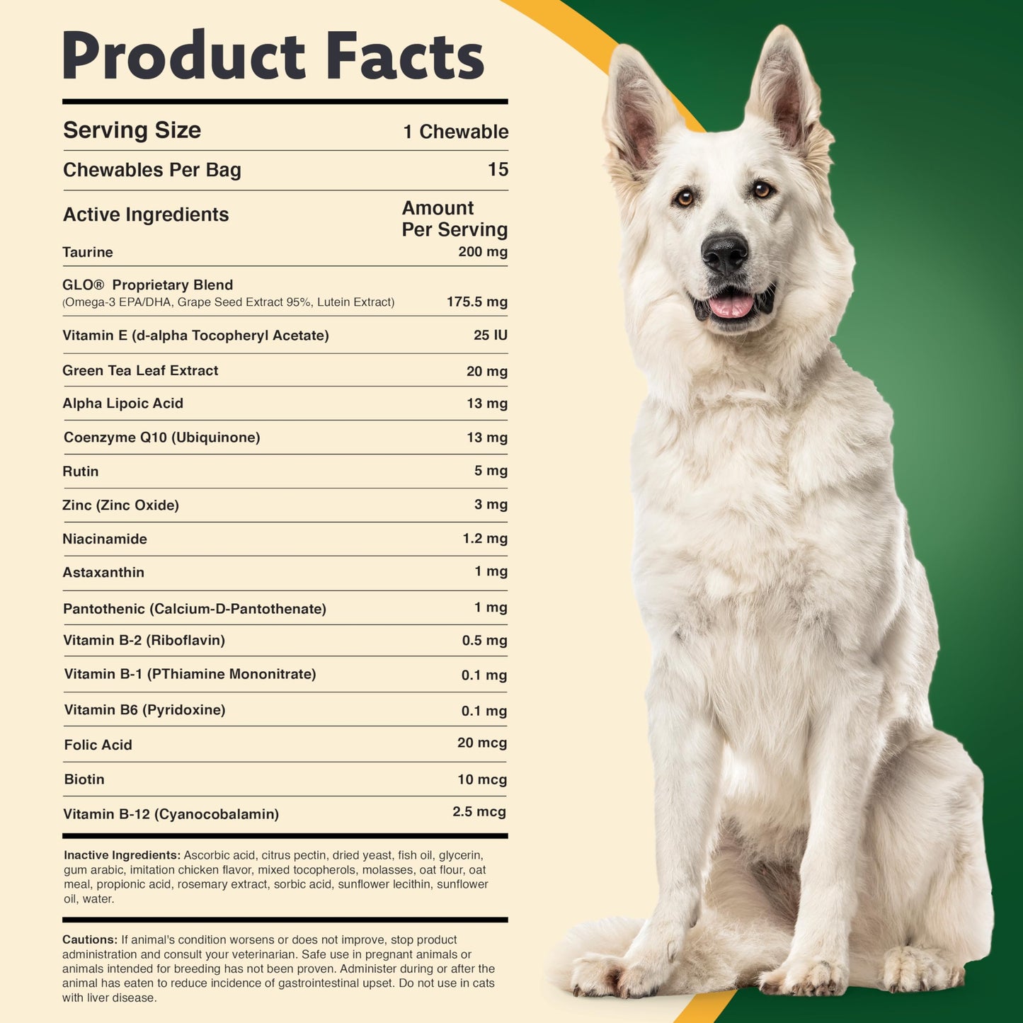 Cat & Dog Supplement for Eye Support - Chewable Vision Vitamins Supplements for Large and Small Pets Care with Lutein, Omega-3 Fatty Acids, Grape Seed Extract & Antioxidants