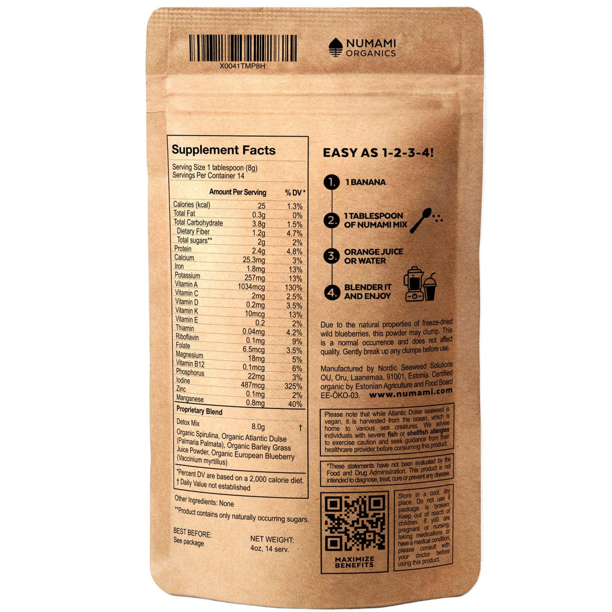 Numami Organic Detox Blueberry Smoothie Powder with Healthy Spirulina, Atlantic Dulse